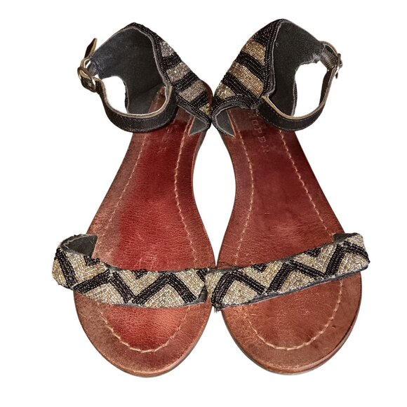 sz 6 Womens Sandals Beaded Leather Ankle Strap By Roper - Picture 1 of 9